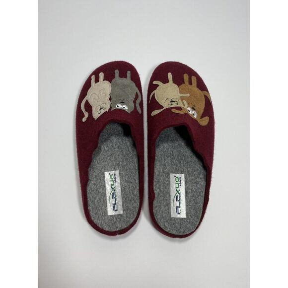 Flexus Women’s US 7.5-8 UK 38 Slide Slippers Pet Love Dogs Cats Maroon Red - Picture 8 of 10